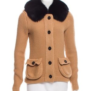 Burberry Fox Fur-Trimmed Wool Cardigan